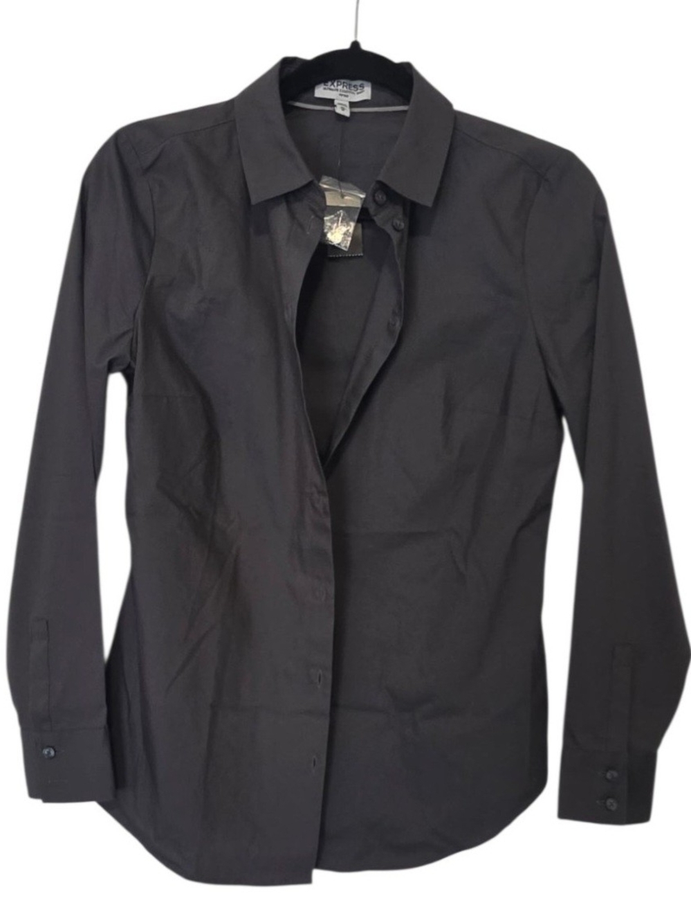 NWT EXPRESS Dark Gray Ultimate Essential Fitted Button Up Shirt Women Sz Medium
